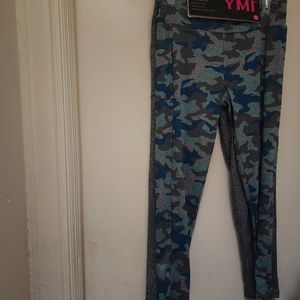 YMI Women’s Gray &Camo Pattern Leggings  With Side Pocket Size XL 2 Pk.NWT